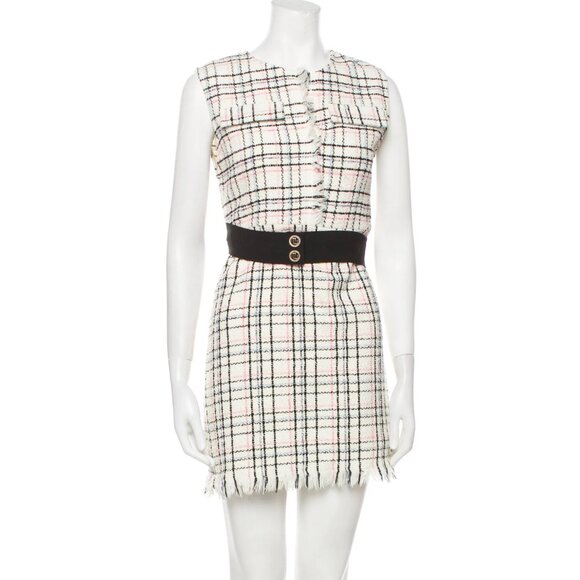 Maje Rianey Checked Cotton-Blend Tweed Mini Dress in Ecru - Picture 3 of 14